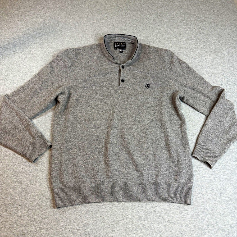 The Kooples Men's Knit Cashmere Henley Mock Neck Pullover Sweater Gray M